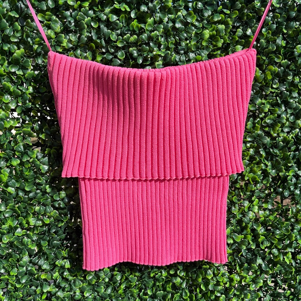 Pink Ribbed Strapless Top